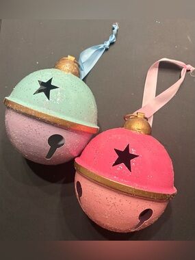 Pastel Jingle Bell Ornaments - Mint, Pink & Coral